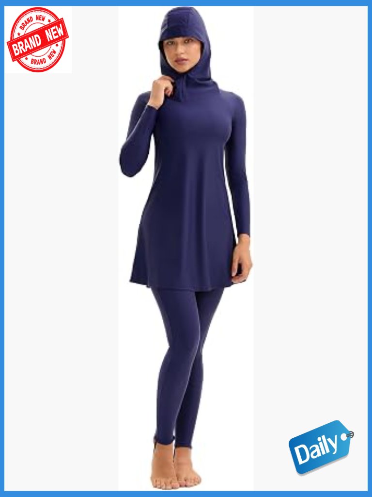 Modest Burkini Swimsuit Full Coverage Rash Guard Set With Pants